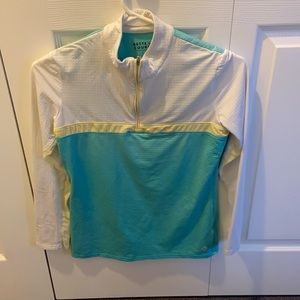 Bette & Court Women Half-Zip Athletic Long-Sleeve Golf/Tennis Blue & White Top S